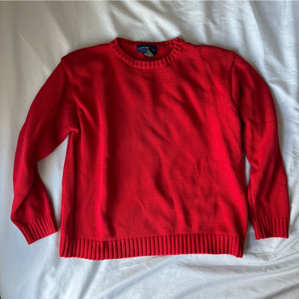 100% Cotton Red Crewneck Sweater